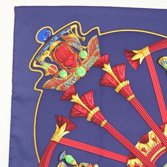 HERMES Caty Ancient Egyptian Scarab Pattern Carre 90 Scarf Silk Blue Auth 141181 - Picture 2 of 13